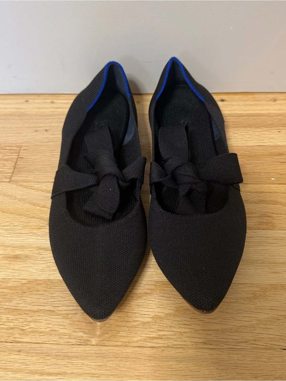 Rothy’s Pointed Toe Mary Jane Bow Tie Flat In Black Sz US W8.5